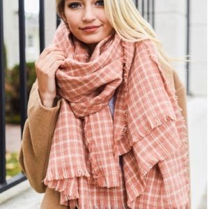 Cozy Plaid Blanket Scarf - Rose